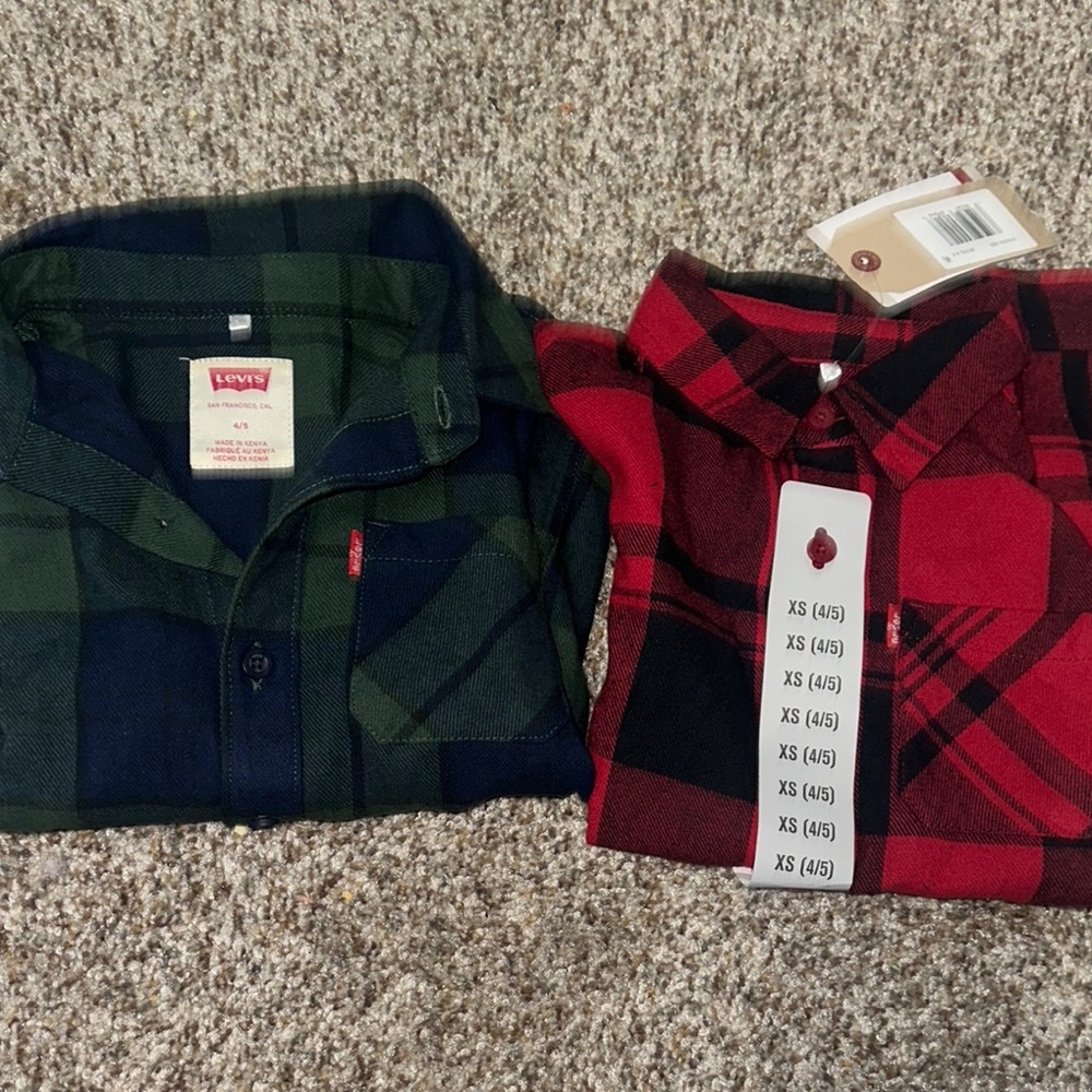 Levi's kids long sleeve Plaid Shirts - Green and Red